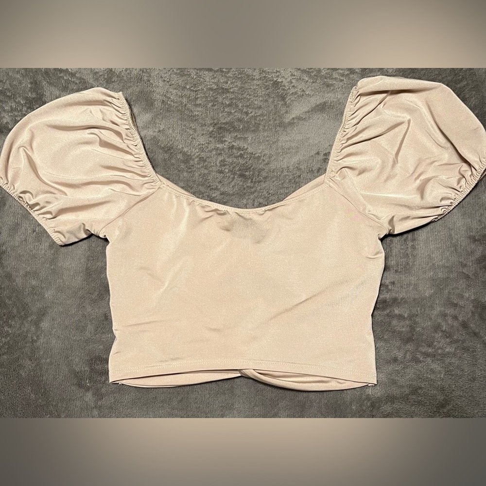 Forever 21 Puff Sleeve Cross Satin Top Size M Medium - Picture 2 of 3
